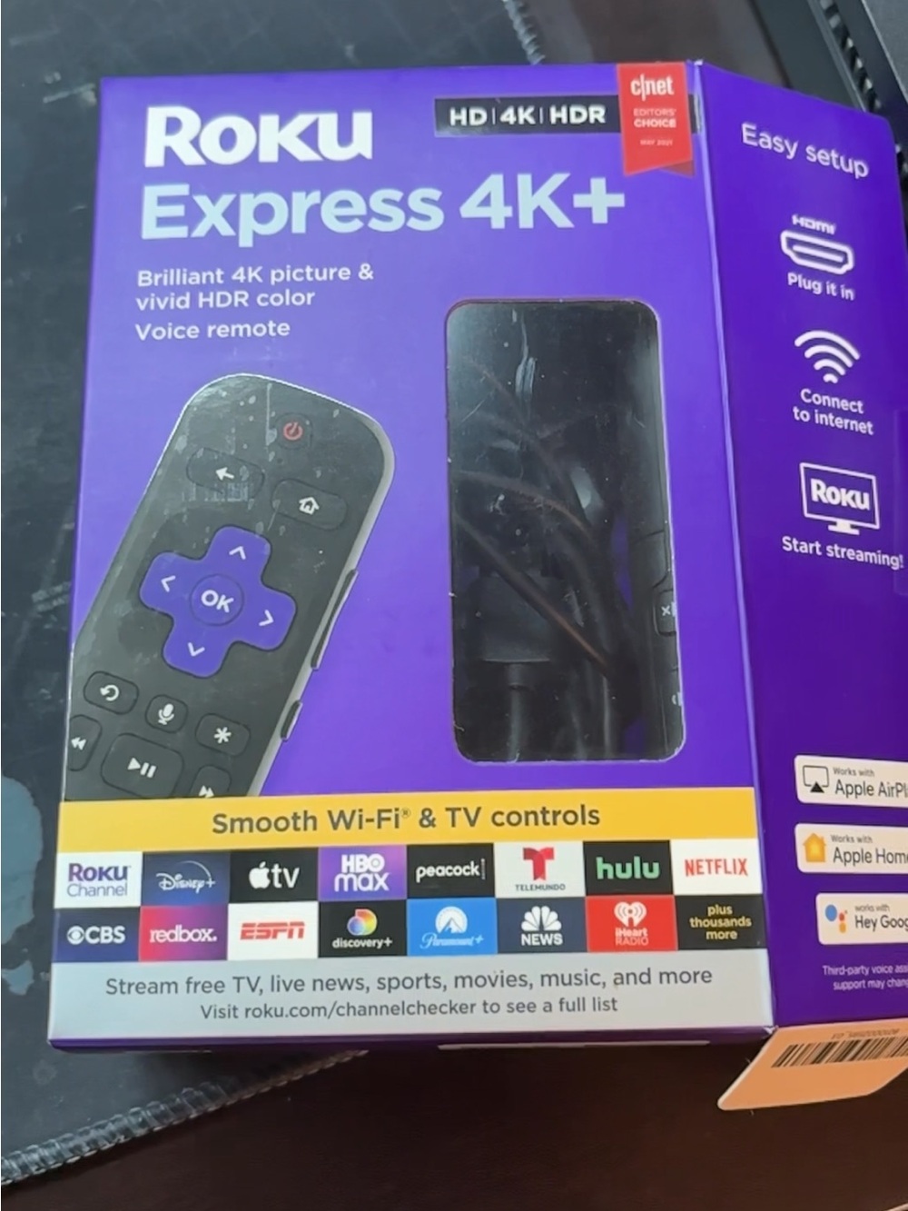 Roku Streaming Player Box in Purple with Black and White Accents